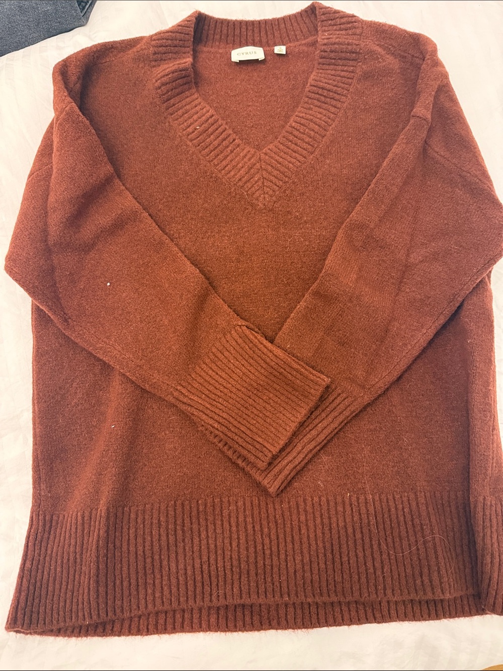 Cyrus Women's Rust Brown V-Neck Sweater